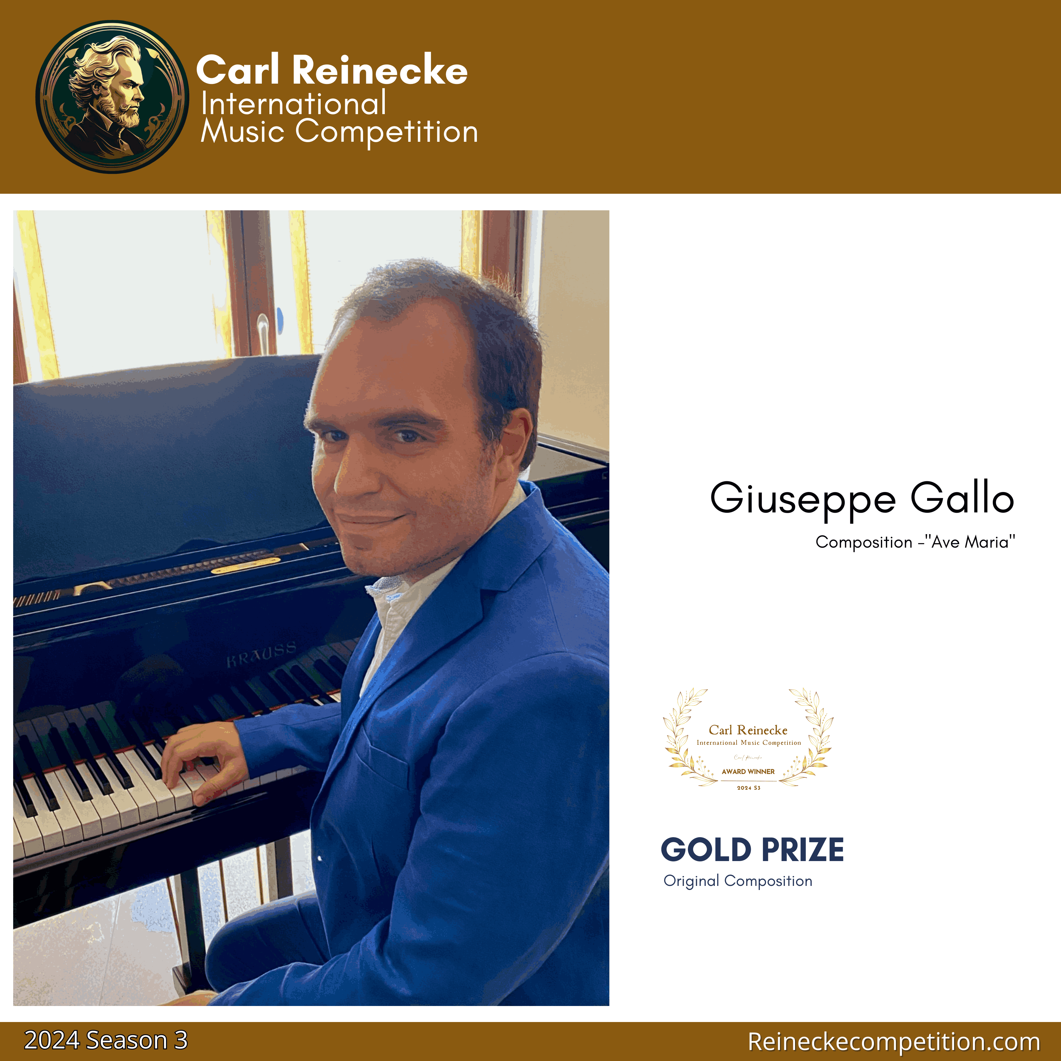 Il M° Giuseppe Gallo vince il Gold Prize per la composizione originale al “Carl Reinecke International Music Competition”